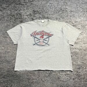 Vintage Cleveland Indians T Shirt Lee Sport Mens XL Gray MLB Chief Wahoo 2001